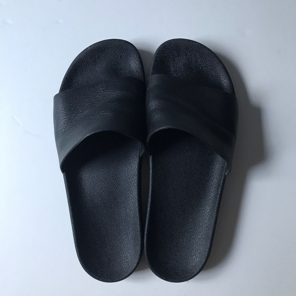 black leather slides mens